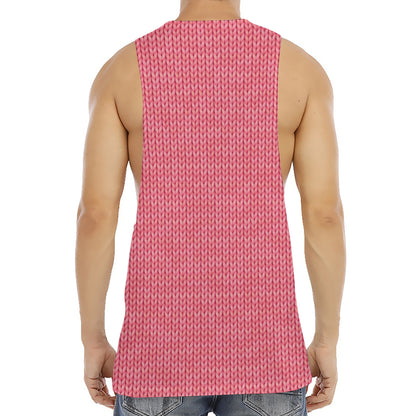Pink Knitted Pattern Print Men's Muscle Tank Top