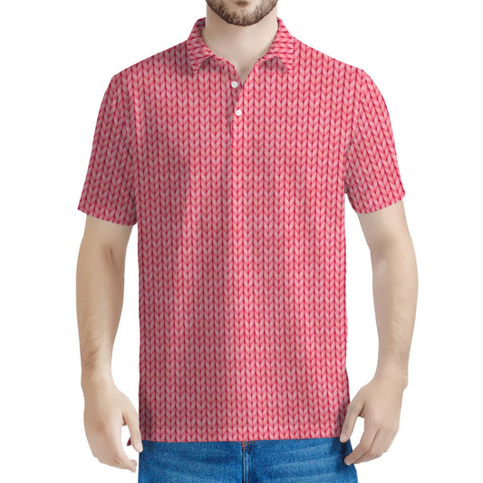 Pink Knitted Pattern Print Men's Polo Shirt