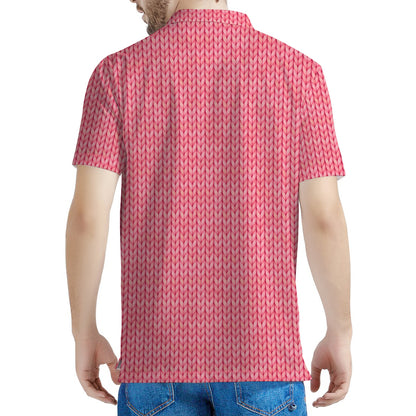 Pink Knitted Pattern Print Men's Polo Shirt