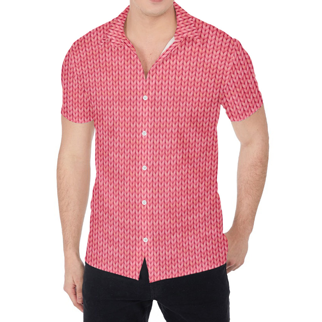 Pink Knitted Pattern Print Men's Shirt