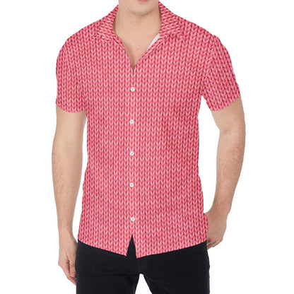 Pink Knitted Pattern Print Men's Shirt