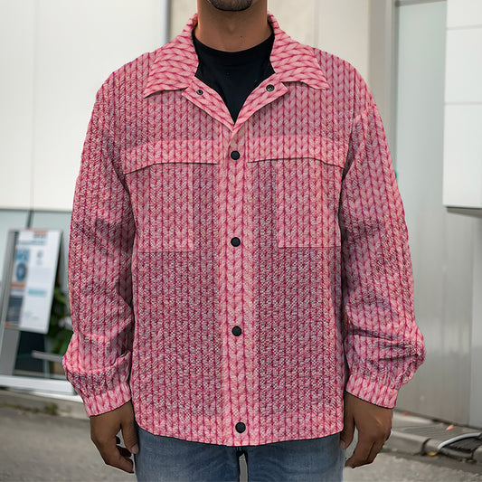 Pink Knitted Pattern Print Men's Shirt Jacket