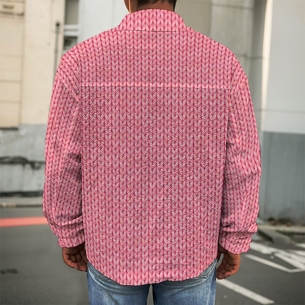 Pink Knitted Pattern Print Men's Shirt Jacket
