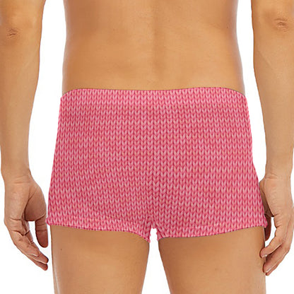 Pink Knitted Pattern Print Men's Short Boxer Briefs