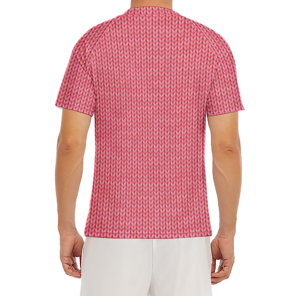 Pink Knitted Pattern Print Men's Short Sleeve Rash Guard
