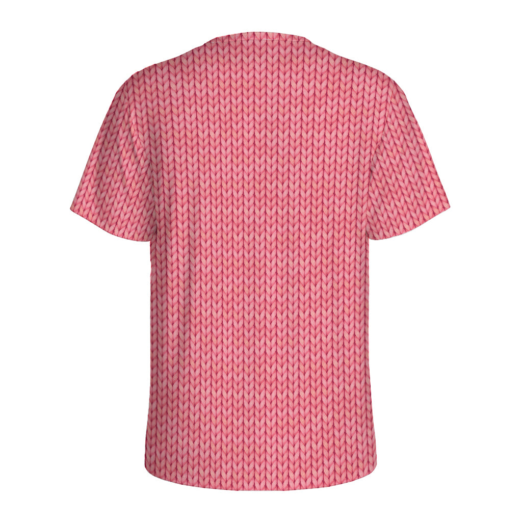 Pink Knitted Pattern Print Men's Sports T-Shirt