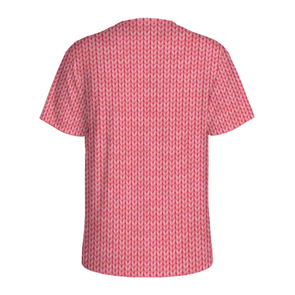Pink Knitted Pattern Print Men's Sports T-Shirt