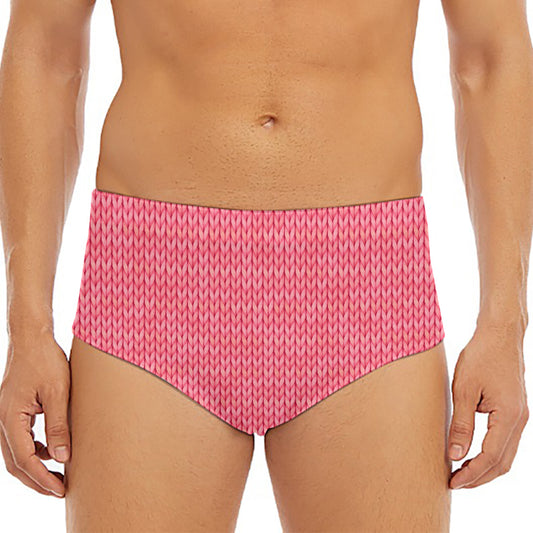 Pink Knitted Pattern Print Men's Triangle Swim Briefs