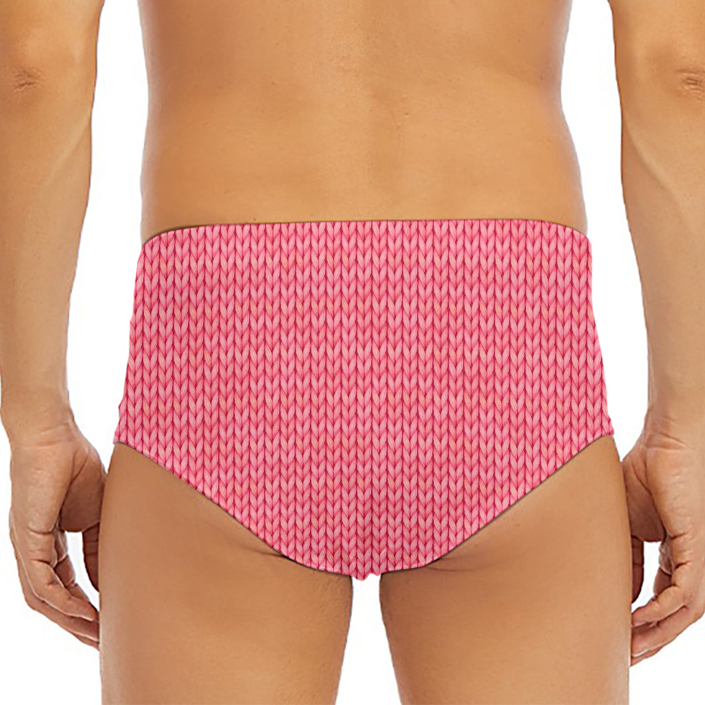 Pink Knitted Pattern Print Men's Triangle Swim Briefs