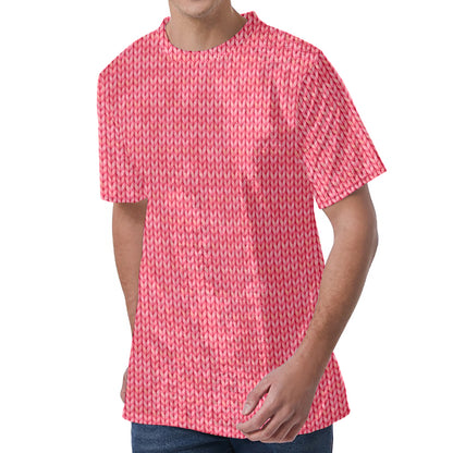 Pink Knitted Pattern Print Men's Velvet T-Shirt
