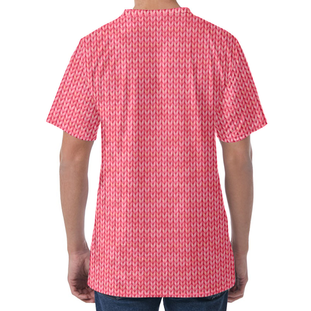 Pink Knitted Pattern Print Men's Velvet T-Shirt