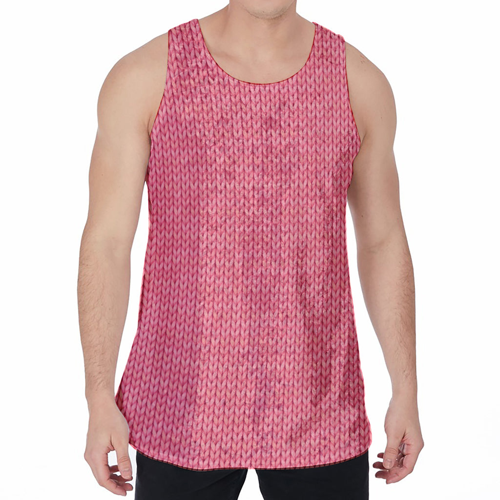 Pink Knitted Pattern Print Men's Velvet Tank Top