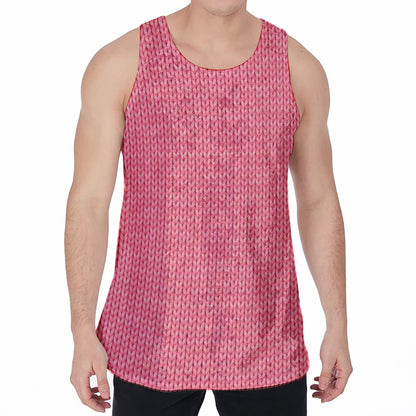 Pink Knitted Pattern Print Men's Velvet Tank Top