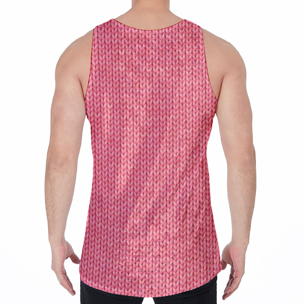 Pink Knitted Pattern Print Men's Velvet Tank Top
