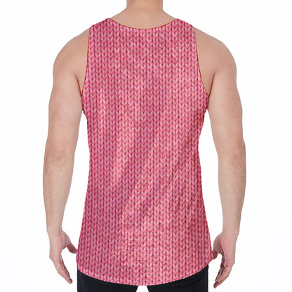 Pink Knitted Pattern Print Men's Velvet Tank Top
