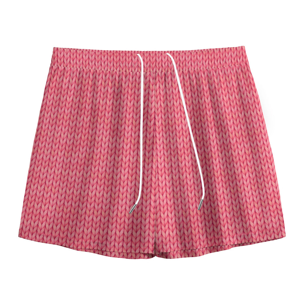 Pink Knitted Pattern Print Mesh Shorts