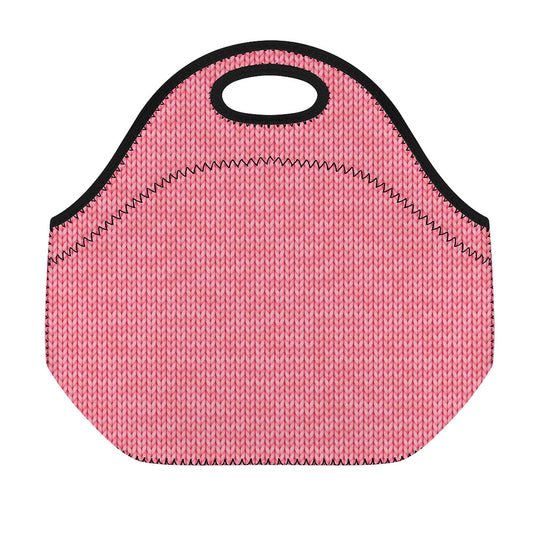Pink Knitted Pattern Print Neoprene Lunch Bag