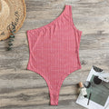 Pink Knitted Pattern Print One Shoulder Bodysuit