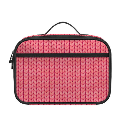 Pink Knitted Pattern Print Portable Lunch Bag