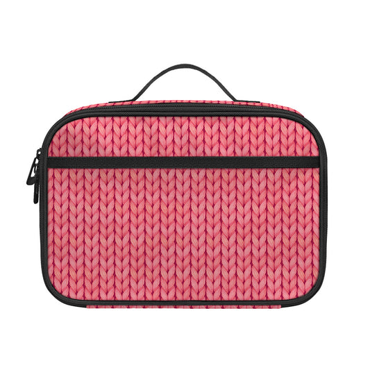 Pink Knitted Pattern Print Portable Lunch Bag