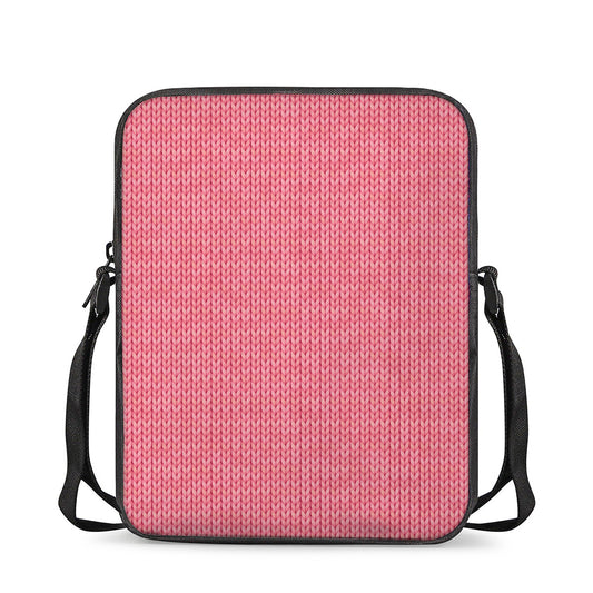Pink Knitted Pattern Print Rectangular Crossbody Bag