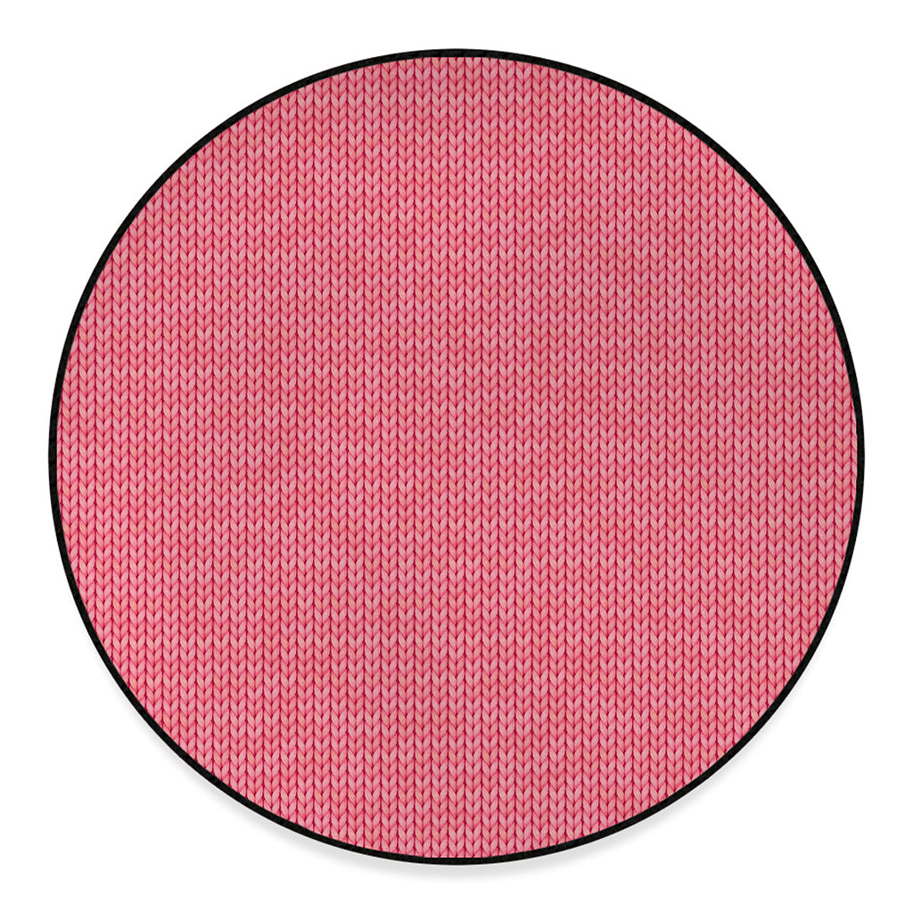 Pink Knitted Pattern Print Round Floor Mat