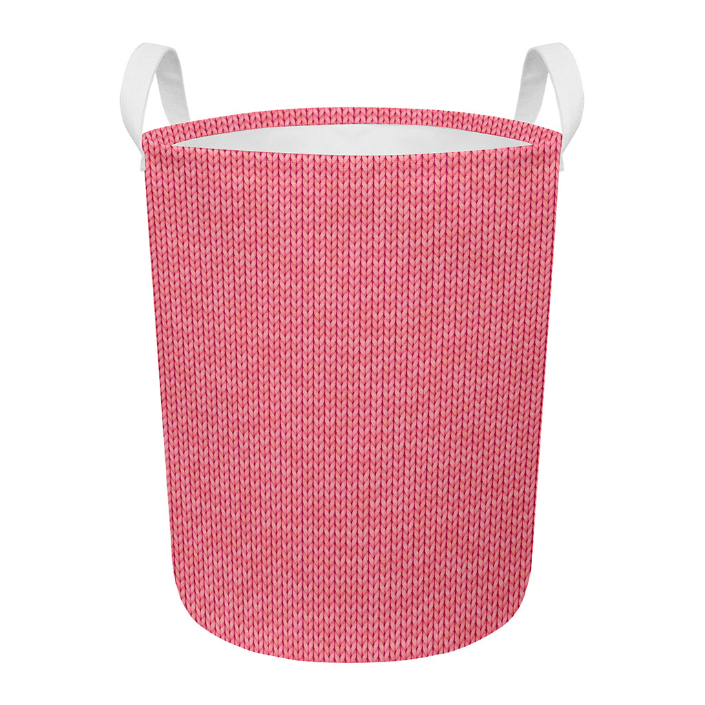 Pink Knitted Pattern Print Round Laundry Basket