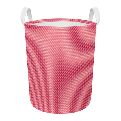 Pink Knitted Pattern Print Round Laundry Basket