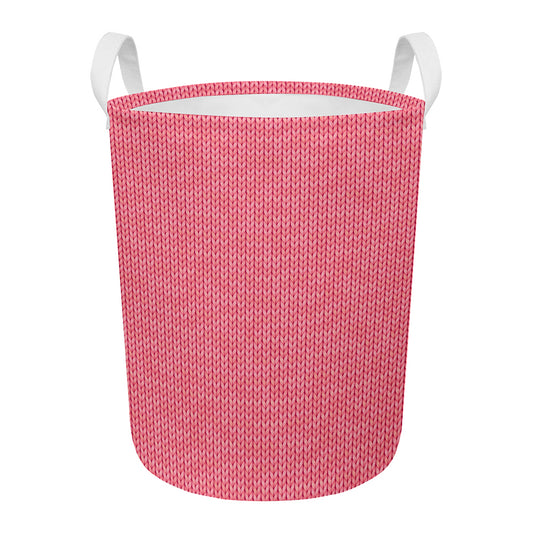 Pink Knitted Pattern Print Round Laundry Basket