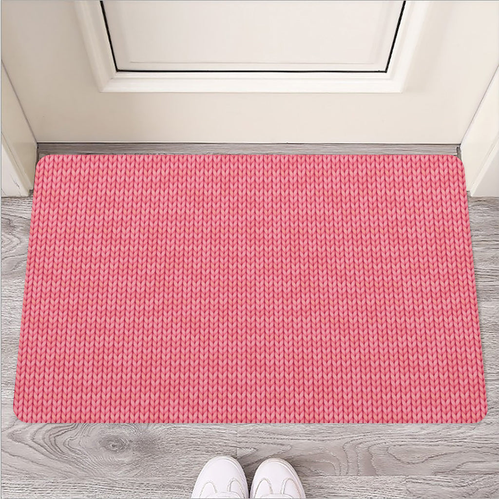 Pink Knitted Pattern Print Rubber Doormat