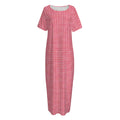 Pink Knitted Pattern Print Short Sleeve Long Nightdress