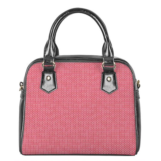 Pink Knitted Pattern Print Shoulder Handbag