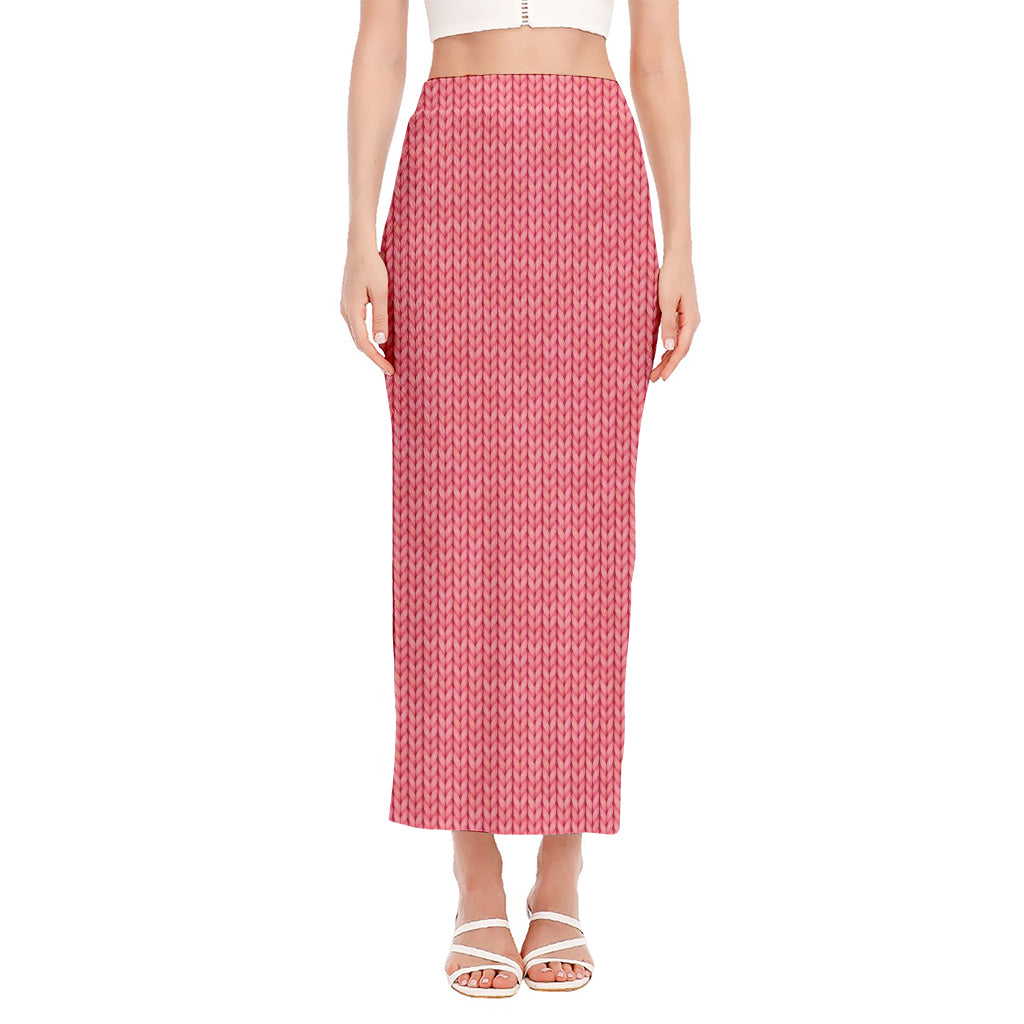 Pink Knitted Pattern Print Side Slit Maxi Skirt