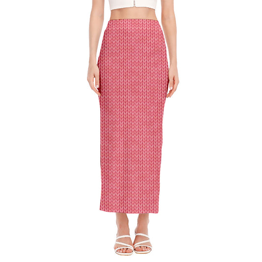 Pink Knitted Pattern Print Side Slit Maxi Skirt