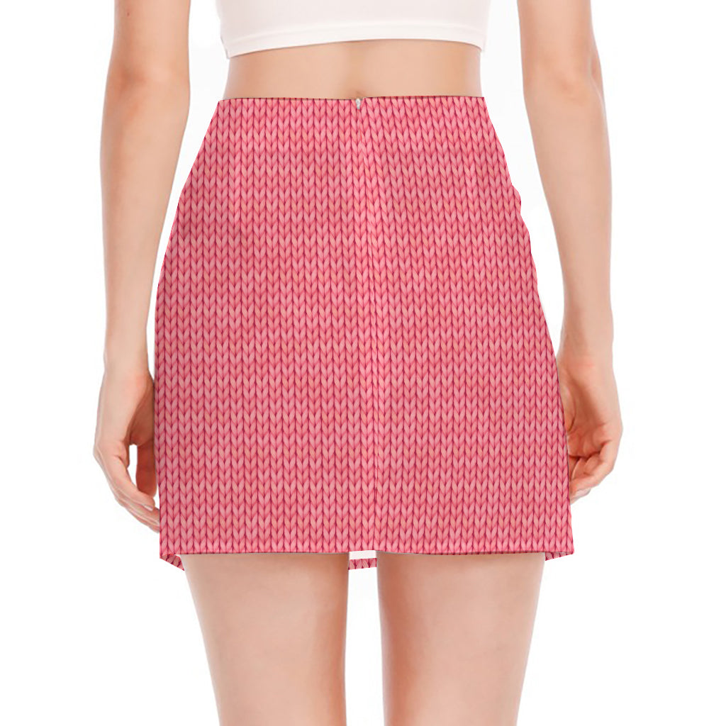 Pink Knitted Pattern Print Side Slit Mini Skirt