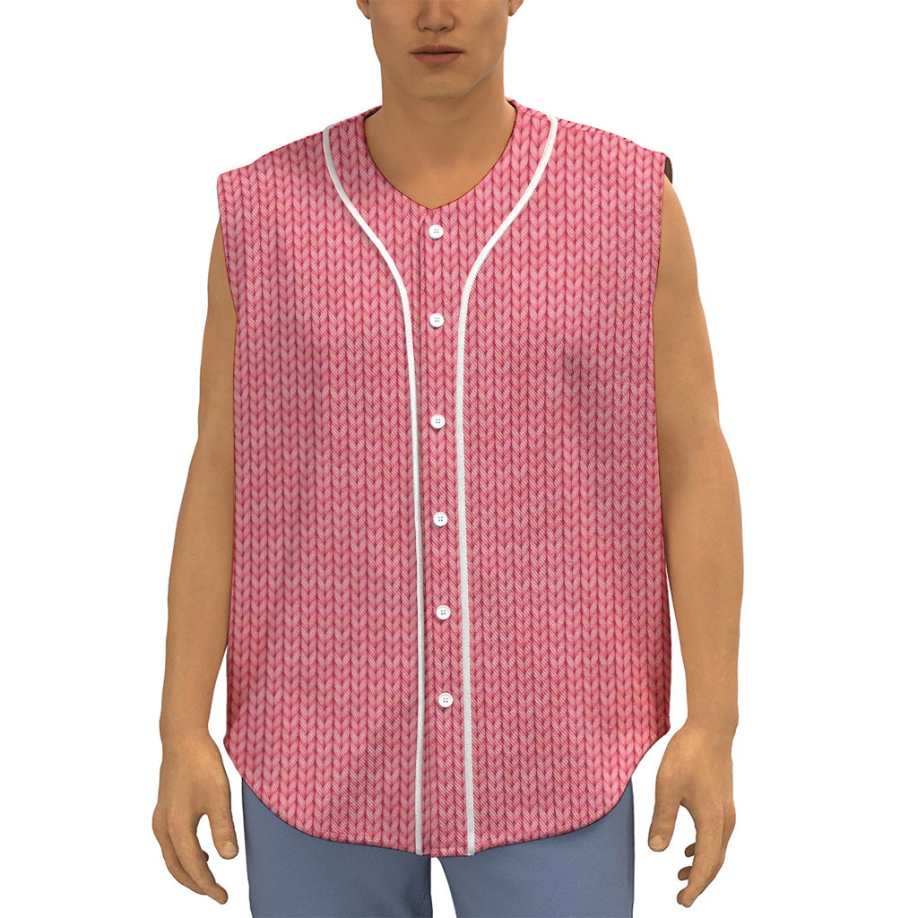Pink Knitted Pattern Print Sleeveless Baseball Jersey