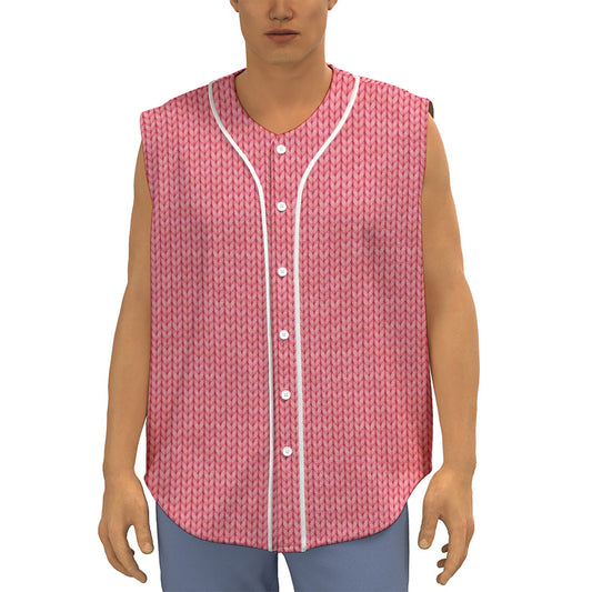 Pink Knitted Pattern Print Sleeveless Baseball Jersey