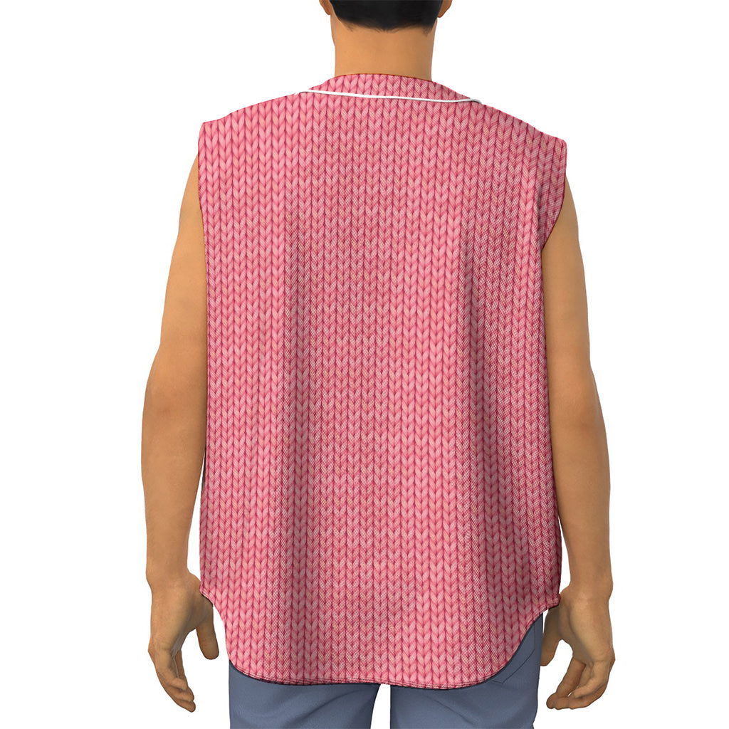 Pink Knitted Pattern Print Sleeveless Baseball Jersey