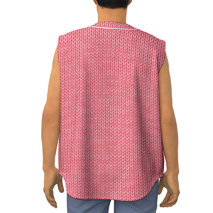 Pink Knitted Pattern Print Sleeveless Baseball Jersey
