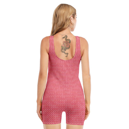 Pink Knitted Pattern Print Sleeveless One Piece Swimsuit