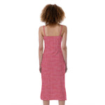 Pink Knitted Pattern Print Slim Fit Midi Cami Dress