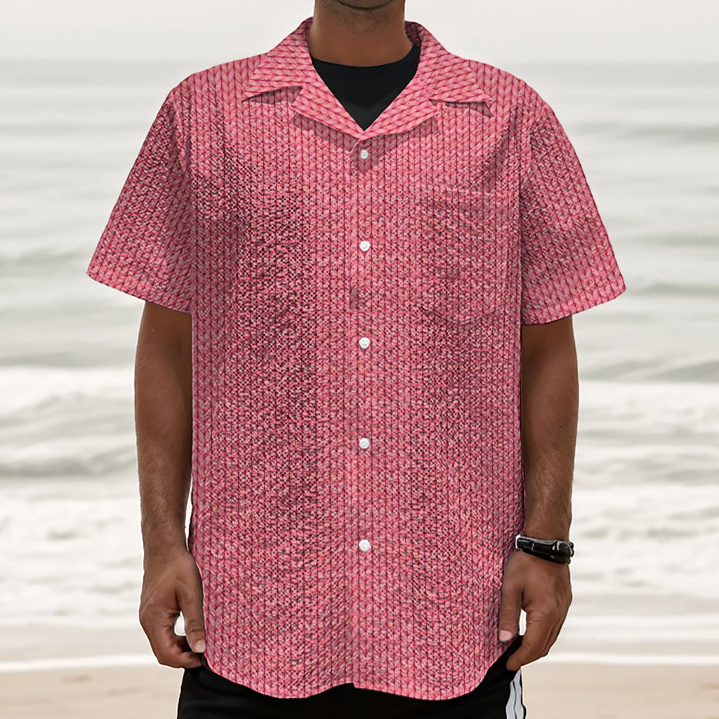 Pink Knitted Pattern Print Textured Short Sleeve Shirt