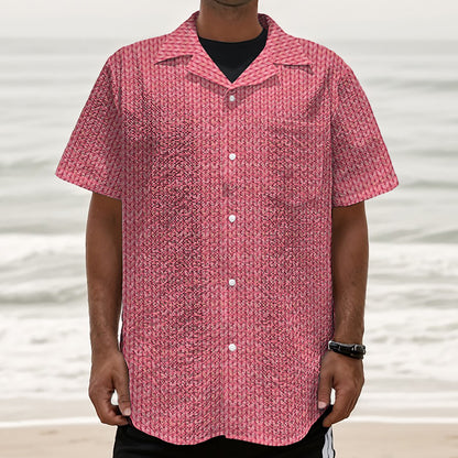Pink Knitted Pattern Print Textured Short Sleeve Shirt