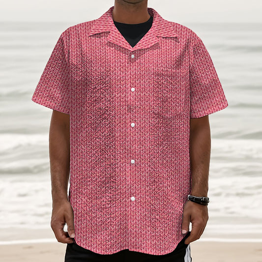 Pink Knitted Pattern Print Textured Short Sleeve Shirt