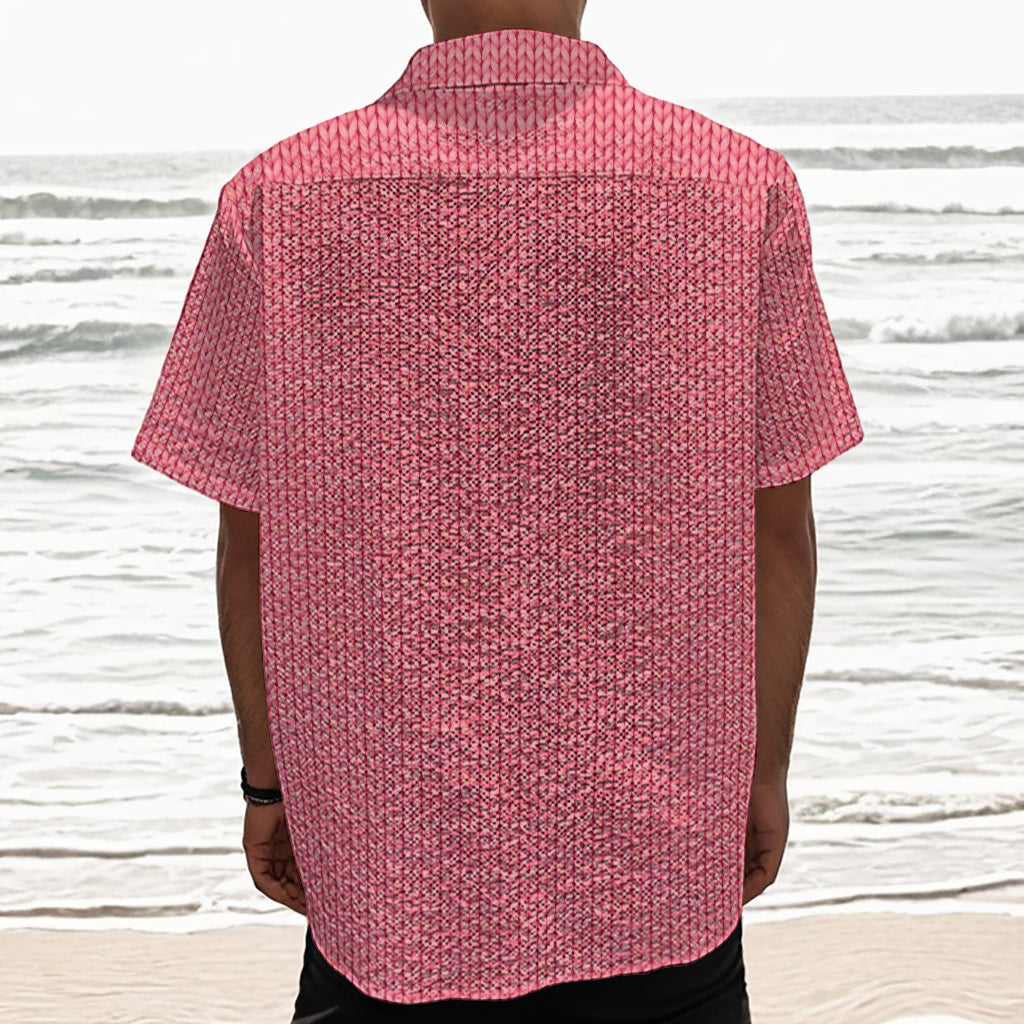 Pink Knitted Pattern Print Textured Short Sleeve Shirt