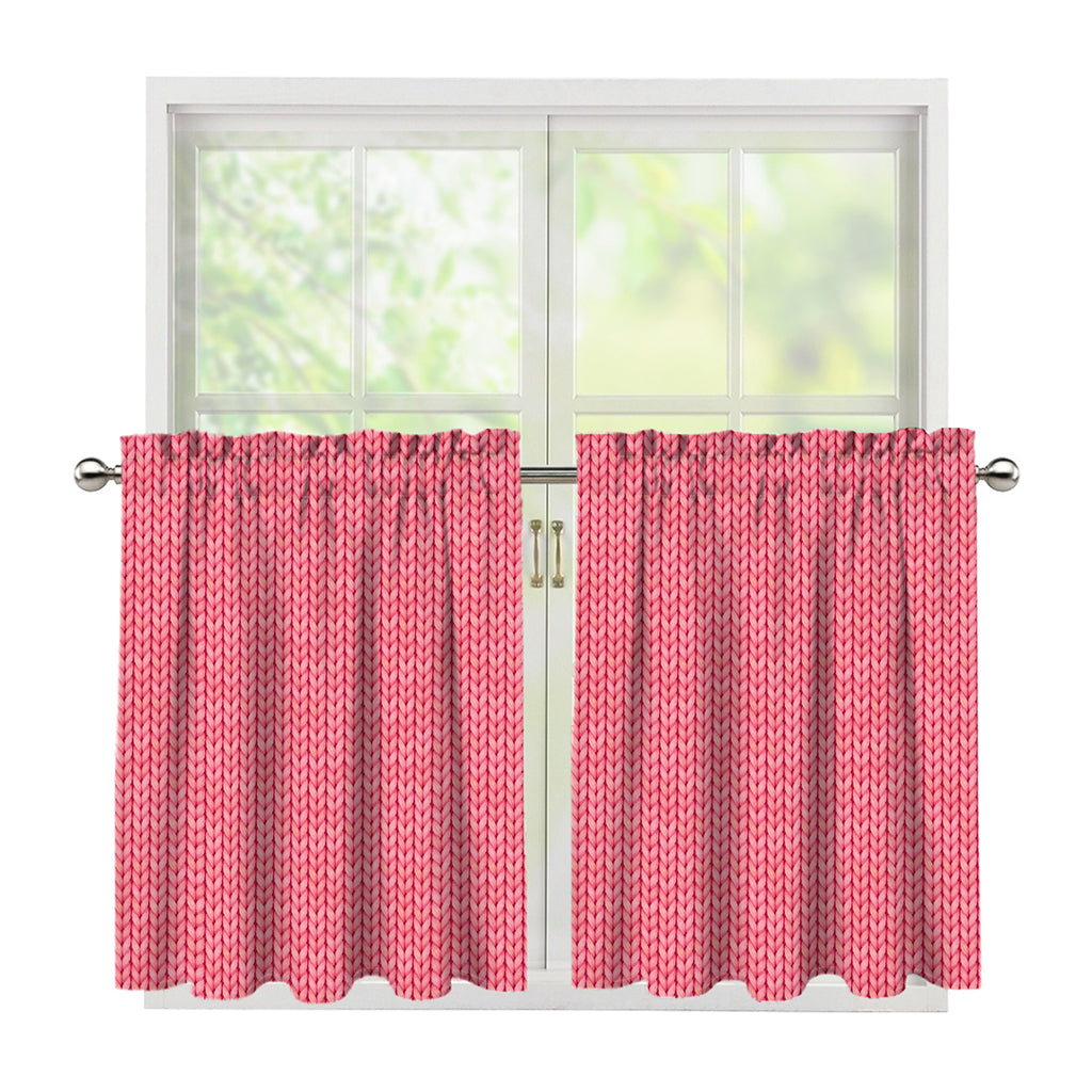 Pink Knitted Pattern Print Tier Curtains