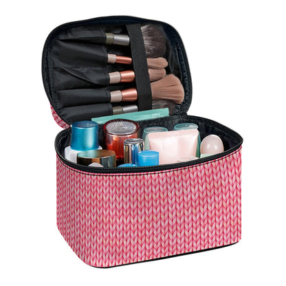 Pink Knitted Pattern Print Travel Makeup Bag