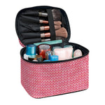Pink Knitted Pattern Print Travel Makeup Bag