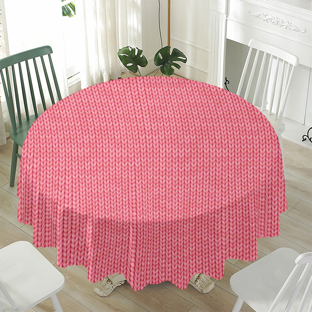 Pink Knitted Pattern Print Waterproof Round Tablecloth
