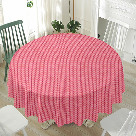 Pink Knitted Pattern Print Waterproof Round Tablecloth